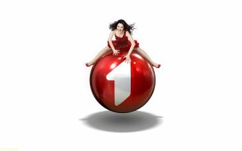 3D обои - девушка на красном шаре, , шар, 3D, девушка
