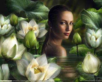 Девушка в лилиях - красивые картинки фэнтези, , девушка, лилия, озеро, фэнтези