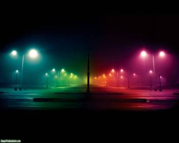 Разноцветные обои на рабочий стол - фонари, , фонарь, разноцветный, улица, дорога