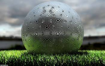 Широкоформатные 3d обои - шар на траве, , шар, отражение, трава, 3D