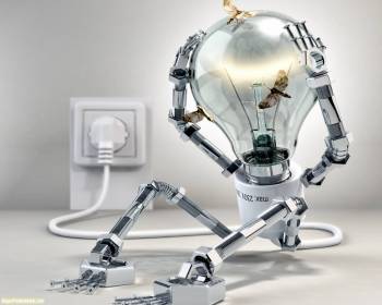 3D обои - робот с лампочкой на голове, , лампочка, робот, розетка, провод, 3D