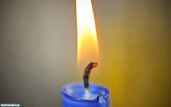Макро-фото: голубая свеча, широкоформатные обои, , свеча, макро, фото, пламя, фитиль