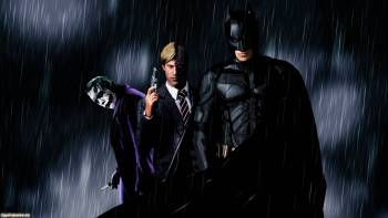 Темный рыцарь - обои из фильма, , Бетмен, кино, фильм, рисунок, Темный рыцарь, дождь, пистолет, Джокер