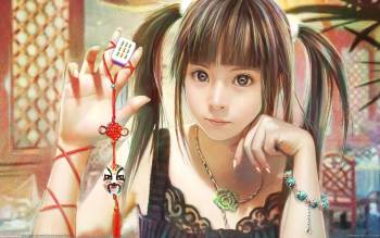 Девчонка с хвостиками, симпатичные аниме обои 2560x1600, , аниме, девочка, рисунок