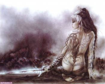 Татуированная воительница с мечом - обои 1280х1024, , меч, девушка, тату