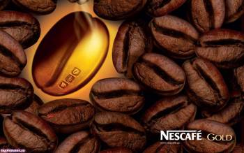 Кофейные обои - Nescafe Gold, кофейные зерна, , кофе, Nescafe, зерно, коричневый, логотип, бренд, дымок