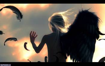 Девушка теряет перья - обои скачать, , ангел, перья, крылья