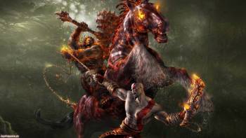 Пылающий демонический всадник - скачать обои 1920х1200, , пламя, всадник, конь, меч, топор