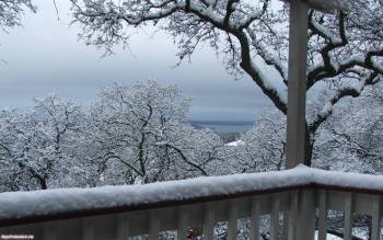 Красивые зимние обои, широкоформатные обои зима, , зима, снег, балкон, дерево, холод