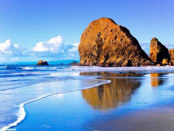 Потрясающей красоты фотообои природы - камни на пляже, , камни, пляж, океан, небо, облака, отражение