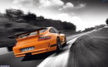 Оранжевое авто на полной скорости - обои бесплатно, , автомобиль, трасса, скорость, дороге