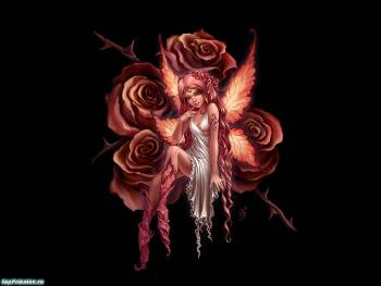 Милая девчушка на фоне роз - скачать обои, , розы, темный, девчушка, девочка, крылышки
