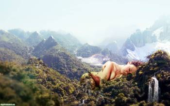 Спящая природа, красивые широкоформатные обои 1680x1050, , сон, природа, девушка, горы, водопад