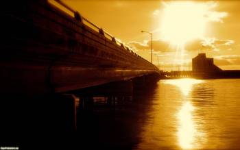 Сияние солнца у моста - скачать обои, , солнце, преграда, мост, река