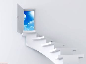 Лестница к выходу - скачать 3Д обои, , лестница, ступени, дверь, выход, небо