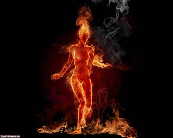 Огненная женщина на темном фоне - скачать обои, , огонь, пламя, трехмерность, голая