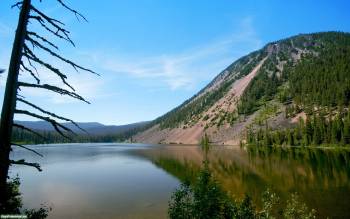 Горное озеро - обои с природой скачать, , природа, озеро, дерево, горы