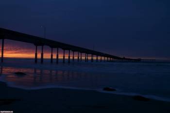 Мост в никуда, скачать широкоформатные ночные обои, , ночь, закат, прибой, прилив, мост, океан, море, пляж, песок