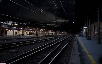 Станция метро вечером, скачать широкоформатные обои, , железная дорога, рельсы, станция, ночь
