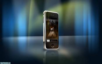 Мобильный телефон на голубом фоне, скачать обои 1440х900, , телефон, фон, отражение, мобильный
