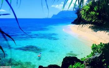 В тропическом раю - песчаный пляж, качаем обои 1440 900, , пляж, тропики, рай, горизонт, песок, дно