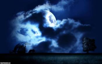 Мрачные обои в стиле фэнтези - смерть идет, , смерть, луна, облака, небо, ночь, фэнтези