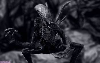 Кадр из фильма Alien VS Predator, скачать обои из фильма, , Чужой, хищник, монстр, страх, черно-белый