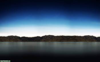 Штиль на горном озере - скачать широкоформатые обои, , озеро, отражение, горы, небо, вечер, штиль
