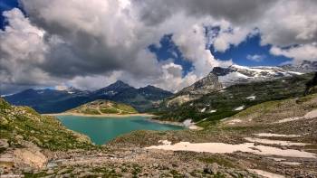 Скачать широкоформатные обои - горное озеро, обои 1920х1080, , природа, озеро, горы, облака