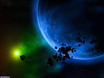 Планета и осколки астероида, скачать обои - космос, , планета, космос, обломки