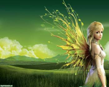 Симпатичная фея с крыльями, обои фэнтези, , крылья, фэнтези, фея, поле, небо, облака, девушка