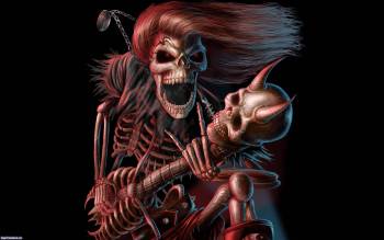 Скелет играет на гитаре, обои фэнтези, , фэнтези, скелет, череп