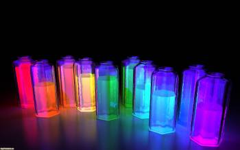 Скачать яркие 3D обои - разноцветные колбы, , 3D, колба, бутылка, разноцветный, жидкость