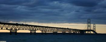 Симпатичные обои - длинный мост, , город, мост, море, небо. вечер, закат, облака