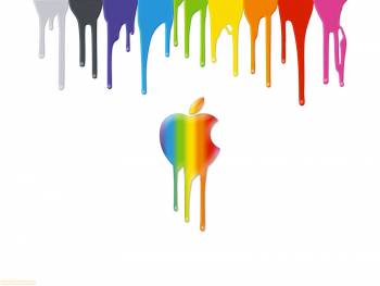 Симпатичные разноцветные обои Apple - капли краски, , Apple, разноцветный, краска, капли