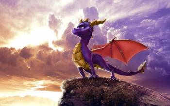 Маленький фиолетовый дракон, скачать обои с драконами, , дракон, фэнтези, крылья, небо, облака