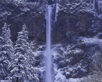 Зимний водопад, скачать обои с водопадами, , водопад, зима, лес, снег, холод
