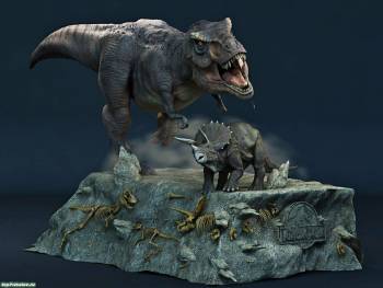 Скачать обои - 3D модели динозавров: тиранозавр, трицератопс, , тиранозавр, трицератопс, модель, 3D
