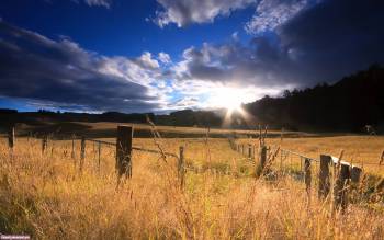Природа Новой Зеландии, скачать красивые фотообои, , поле, солнце, восход, горы, небо, облака, новая, зеландия, природа
