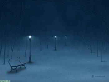 В зимнем парке ночью, скачать обои - зима, , зима, вечер, парк, фонарь, лавка, снег