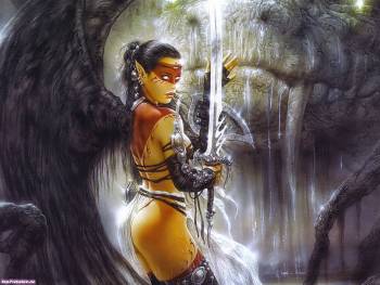 Крылатая воительница, скачать обои фэнтези 1600х1200, , воин, девушка, крылья, меч, фэнтези