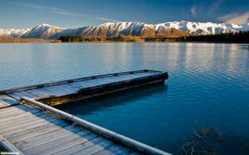 Озеро в Новой Зеландии, скачать обои с горным озером, , причал, озеро, горы, небо, отражение, штиль, Новая Зеландия