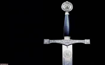 Гарда и эфес средневекового меча, широкоформатные обои, , меч, оружие, фото, черно-белый, рукоять, гарда, эфес