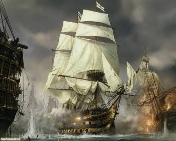 Морской бой, скачать обои - парусник, обои 1280x1024, , битва, выстрел, корабль, шхуна, парусник