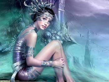 Девушка в стиле фэнтези, обои фэнтези 1600х1200, , девушка, фэнтези, замок, взгляд, ножки