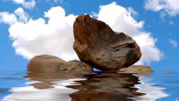 Два камня отражаются в воде, обои природы 1920х1080, , камни, небо, вода, облака, отражение, озеро, яркий