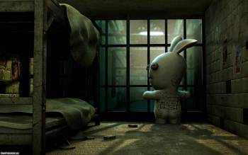 Мрачные обои из мультиков с зайцем - в тюрьме, , тюрьма, заяц, 3D, мрачный, темный, камера, нары, решетка