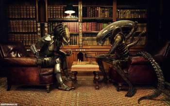 Обои Alien vs Predator, обои с юмором, , Alien vs Predator, Alien, Predator, хищник, Чужой, персонаж, игра, шахматы, 3D, юмор, библиотека