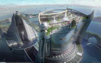 Город будущего, широкоформатные обои 2560х1600, , будущее, 3D, город, высота, полет