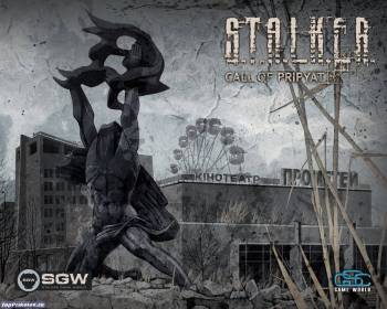 STALKER: Call of Pripyat, игровые обои из игры STALKER, , STALKER, Call of Pripyat, игра, черно-белый, статуя, развалины, город